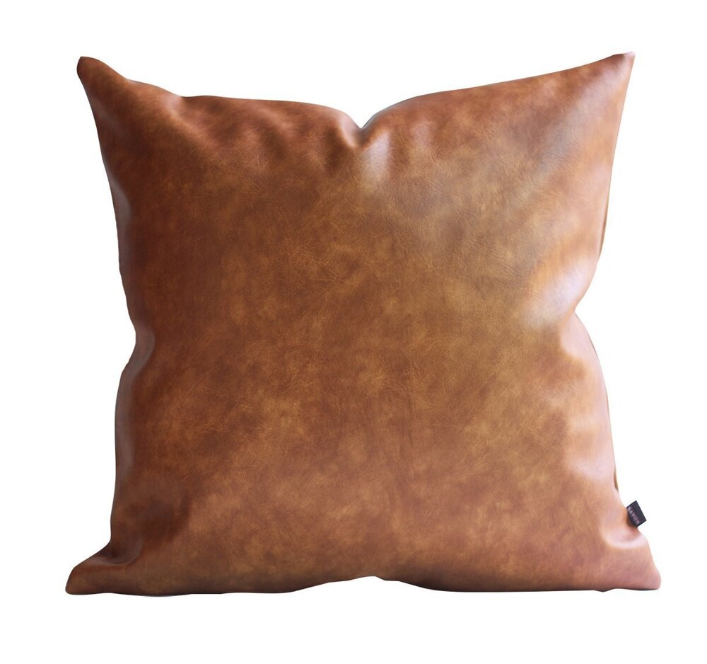 9283 Thick Brown Faux Leather Throw Pillow Cover Cognac Leather Decorative